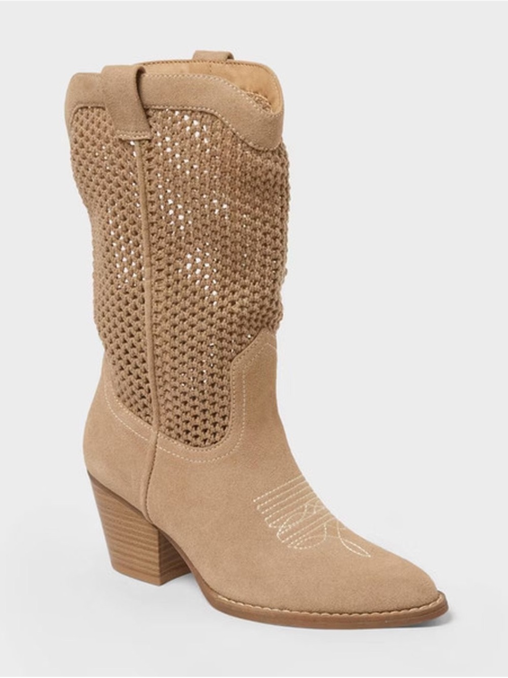 Breathable Tan Suede Mid-Calf Heeled Boot New